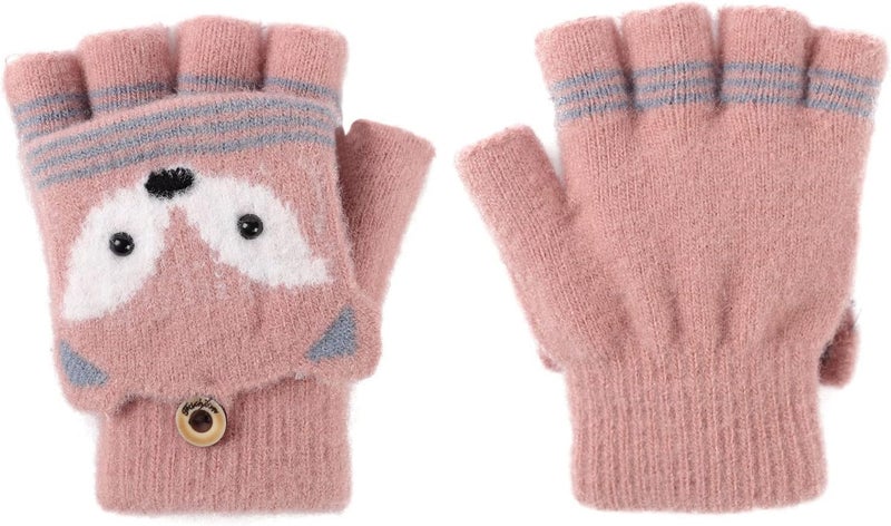 NICEYST Kids Convertible Flip Top Gloves Children Winter Warm Knitted Fingerless Mittens for Boys Girls 6-10 Years Old - Image 2